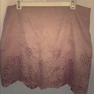 Peach laser cutout floral pattern mini skirt